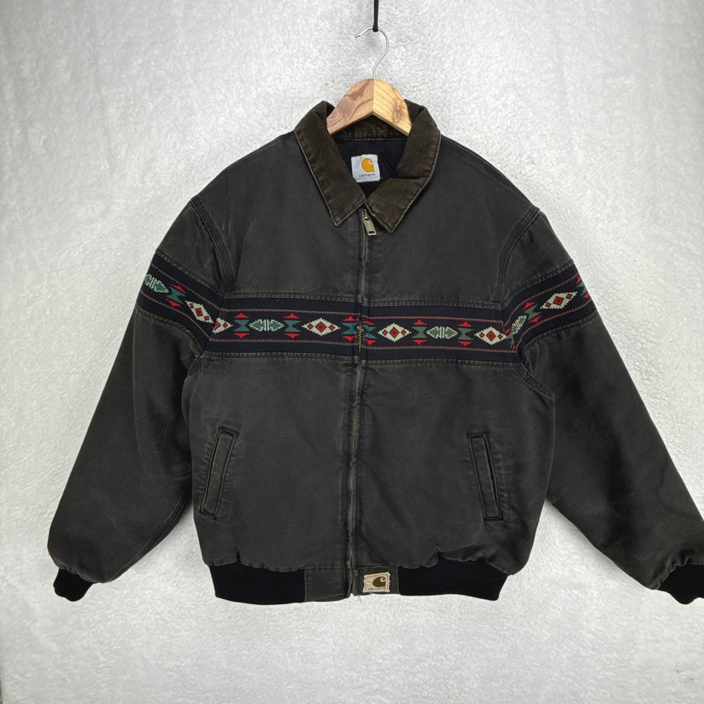 Carhartt‎ Santa Fe Aztec Jacket Quilt Lined Mens Medium (23.5X28) J77 BLK Black